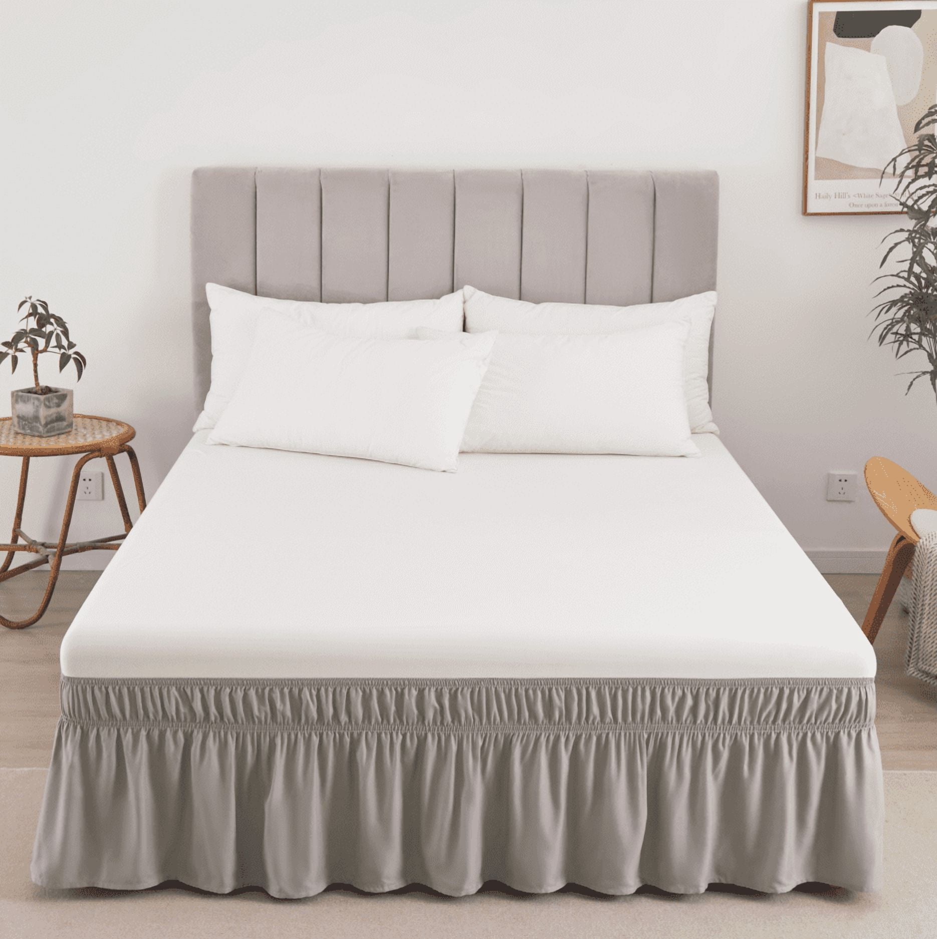 suxuMhao Bed Skirt Queen Size, 60*80+18inch Elastic Wrap Around Bed Skirt, Solid Color Easy Fit Dust Ruffle, Soft Microfiber & Polyester Bed Skirt, Machine Washable, 1 Piece Light Gray