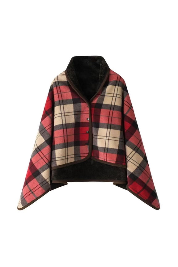 Blanket Shawl - 31.551.1in 1PC, Red&Brown Cloak Shawl, Fashion Winter Warm Shawl, Soft Sofa Blanket, Fluffy Fur Shawl, Oversized Plaid Blanket Shawl, Dual-Purpose Shawl for Daily Use