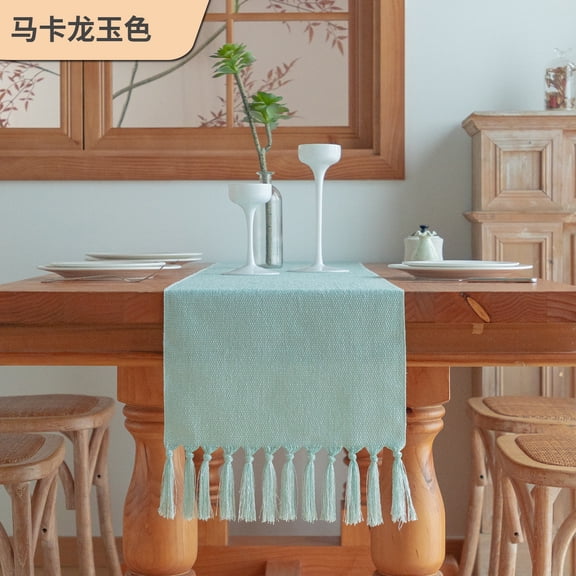 suxuMhao Boho Tassel Table Runner, Mint Green Woven Dining Scarf, Dresser Cover Linen for Living Room Bedroom Surfaces, 1386 In, 1 pc Soft Pastel Decor for Daily & Farmhouse Seasonal Gatherings