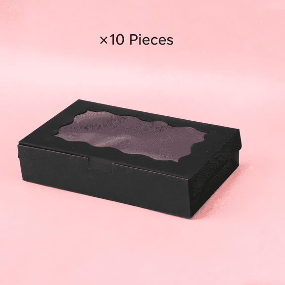 suxuMhao Cake Boxes, 10 Pcs Black Baking Packaging Boxes 74.31.5 Inches, Bakery Boxes with Window, Disposable Paper Cookie, Dessert & Pastry Boxes for Home, Bakery, Small Cakes, Cookies, Pastries
