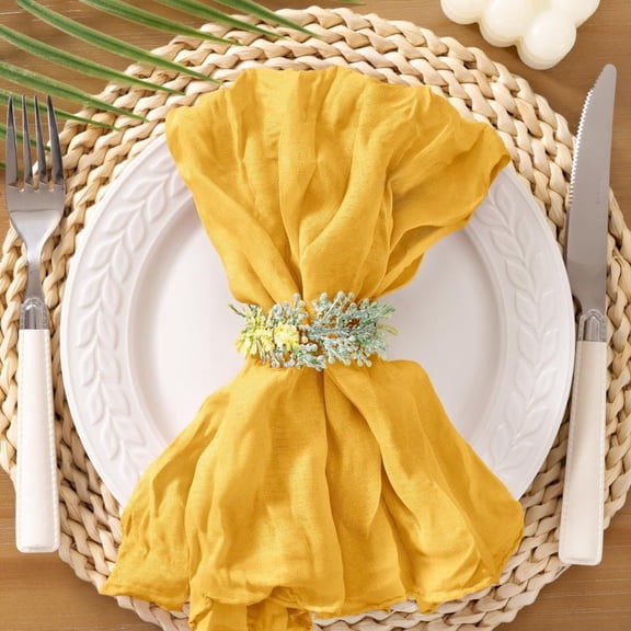 suxuMhao 48 Pcs Cloth Napkins, Dark Yellow Bohemian Ruched Gauze Dinner Napkins, Soft Decorative Fabric Table Linens,19.719.7 Inch, Elegant Table Decor for Wedding,Party and Special Event Dining