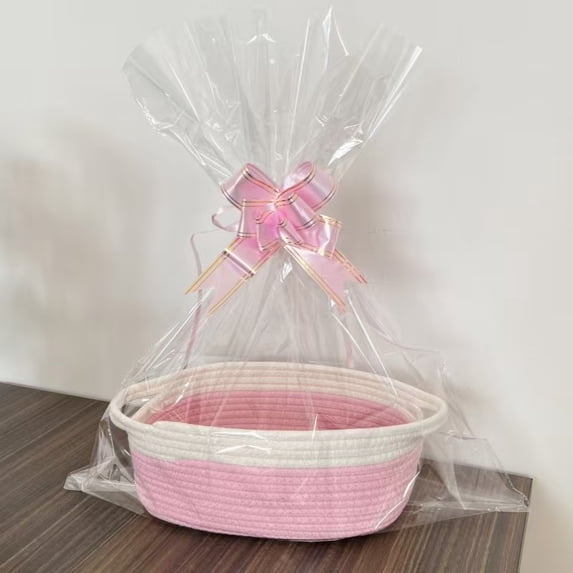 suxuMhao Cotton Rope Storage Basket with Handle, Basket For Towels, Pink & White Toy Storage Basket - 12×8×5 IN Soft Woven Rope Basket for Shelves, Baskets for Organizing, 1 Piece