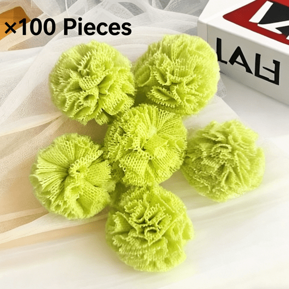 suxuMhao Craft Pom Poms, 100 Pcs Green Mesh Pom Pom Balls, 0.98 Inches Diameter Elastic Mesh Pom Poms, Fabric Pom Poms, DIY Handmade Ball for Craft Projects, Hair Accessories and Decor