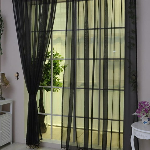 suxuMhao Curtains, 2 Panels Set Pole Mounted Semi Sheer Curtains, Lightweight Long Curtains 3979in, Black Sheer Curtains for Living Room/Bedroom, See Through Light Filtering Window Drapes