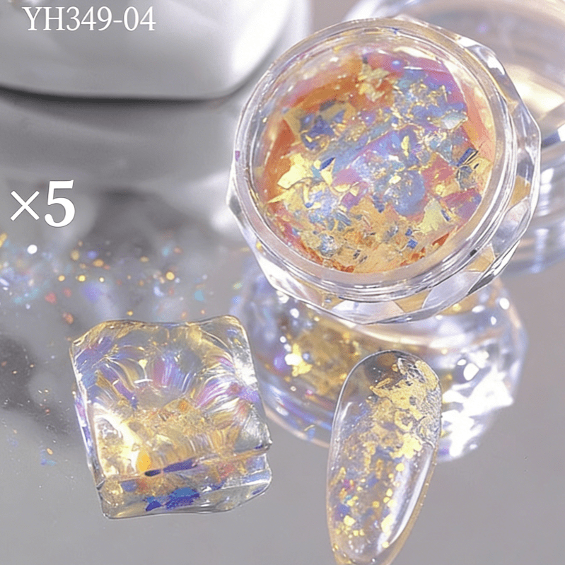 suxuMhao Decor Nail Glitter Powder, 1.9g Total (5 Pieces, 0.38g Each), Multiple Colors, Nail Holographic Powder, Nail Iridescent Flakes, Nail Opal Powder, Perfect for Nails DIY Crafts, Style 11