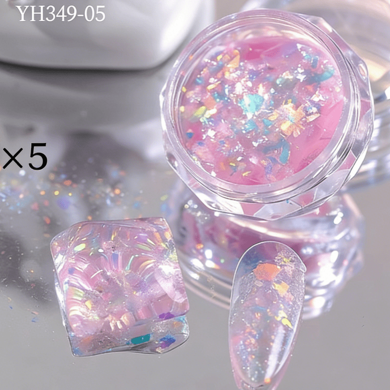 suxuMhao Decor Nail Glitter Powder, 1.9g Total (5 Pieces, 0.38g Each), Multiple Colors, Nail Holographic Powder, Nail Iridescent Flakes, Nail Opal Powder, Perfect for Nails DIY Crafts, Style 10