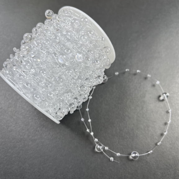 suxuMhao Decoration Pearl Bead Roll, 65.6yd Clear Pearl String Strand, Artificial Pearl Bead Chain, Pearl Bead Trim, Faux Pearl Beads Garland, 1 Roll for DIY Crafts & Home Decoration