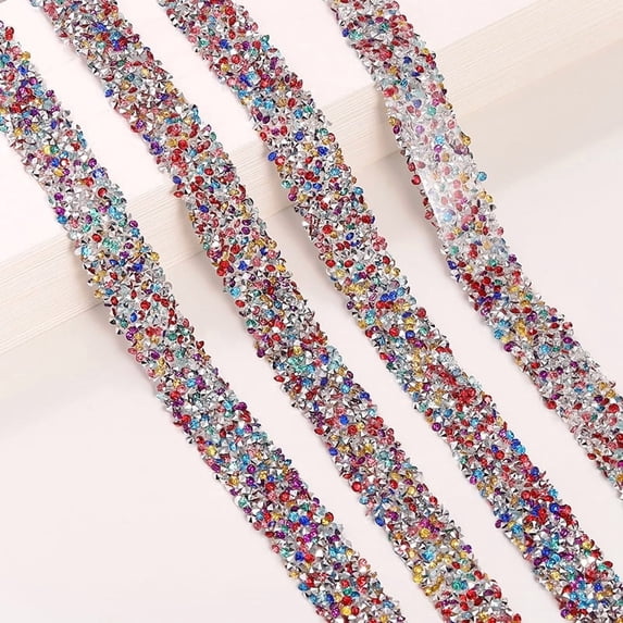 suxuMhao Decoration Rhinestone Ribbon, Self Adhesive Rhinestone Tape Rhinestone Trim, Crystal Rhinestone Ribbon Bling Rhinestone Ribbon Crystal Trim Ribbon, Multiple Colors, 0.59*393.7in, 1 Pack