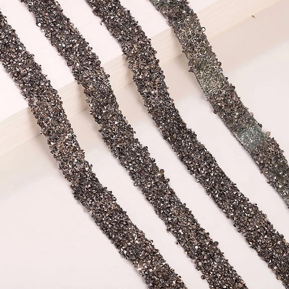 suxuMhao Decoration Rhinestone Ribbon, Self Adhesive Rhinestone Tape Rhinestone Trim, Crystal Rhinestone Ribbon Bling Rhinestone Ribbon Crystal Trim Ribbon, Dark Gray, 0.59*393.7in, 1 Pack