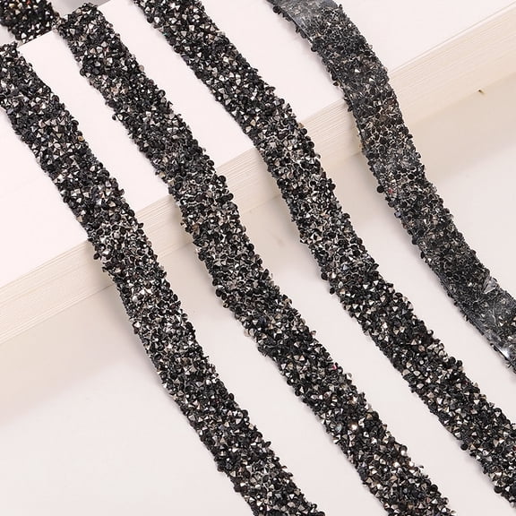 suxuMhao Decoration Rhinestone Ribbon, Self Adhesive Rhinestone Tape Rhinestone Trim, Crystal Rhinestone Ribbon Bling Rhinestone Ribbon Crystal Trim Ribbon, Black + Dark Gray, 0.59*393.7in, 1 Pack