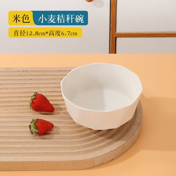 suxuMhao Diamond Shaped Wheat Straw Bowls, 5Pcs Unbreakable Reusable Wheat Fiber Bowls, 5*2.6in Plastic Bowls for Kitchen, Wheat Straw Salad Dinner Bowls, Beige, Stackable Wheat Bowl