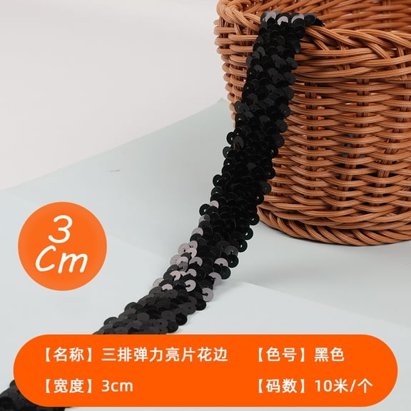 suxuMhao Elastic Sequin Ribbon, Black, 1 Roll, 1.77in*10.94YD, Sequin Trim, Sequin Strip, Spangle Ribbon, Ribbons for Crafts, Decorative Ribbon, Ribbon for Gift, Ribbon for Sewing, Flexible