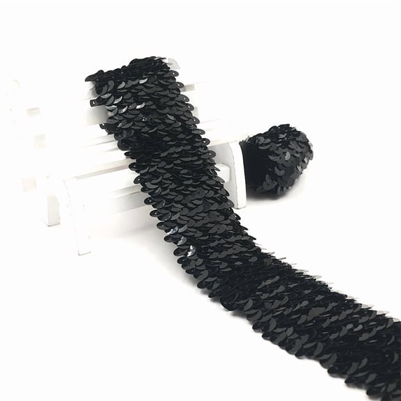 suxuMhao Elastic Sequin Ribbon, Black, 1 Roll, 1.89in*10.94YD, Sequin Trim, Sequin Strip, Spangle Ribbon, Ribbons for Crafts, Decorative Ribbon, Ribbon for Gift, Ribbon for Sewing, Flexible
