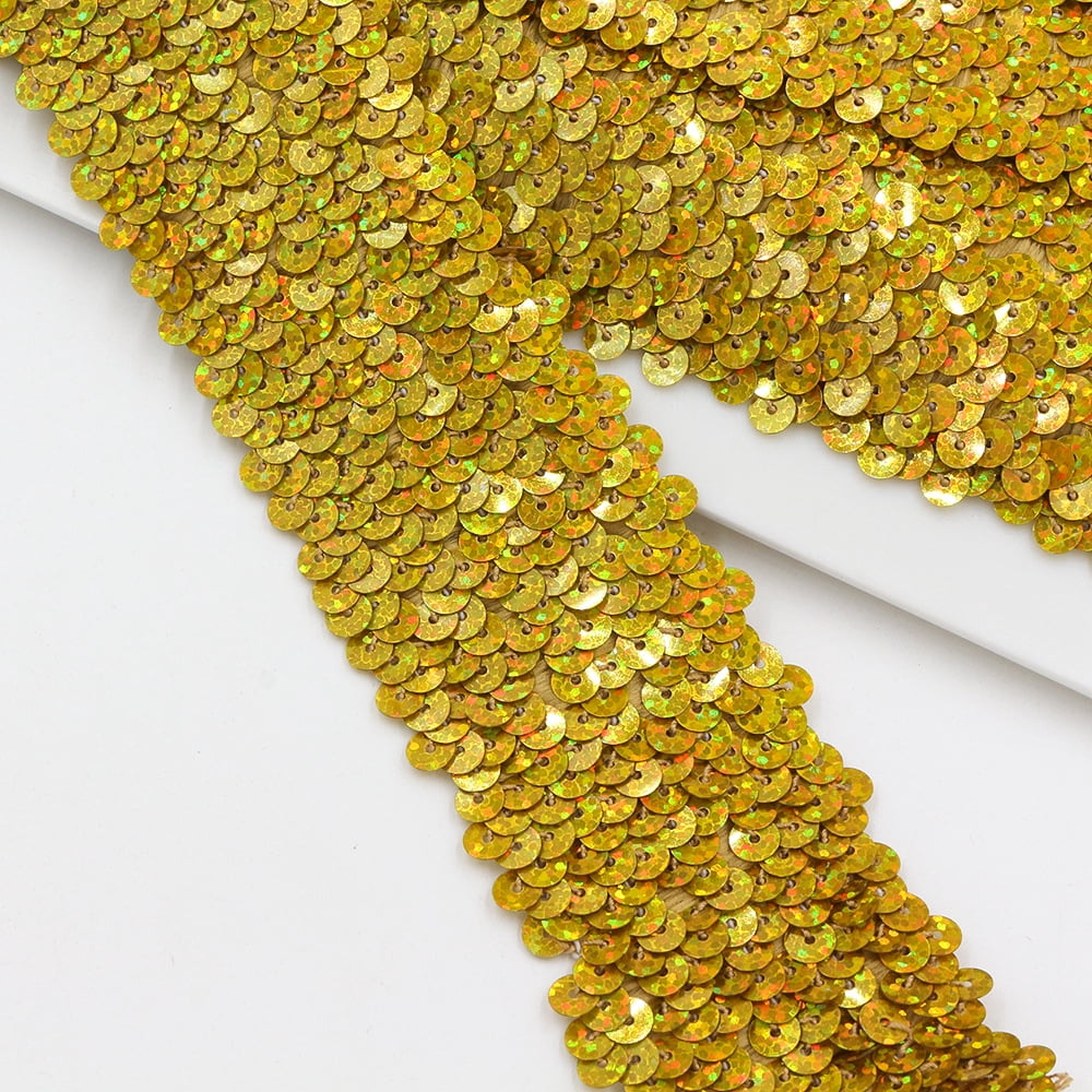 502 Ribbon suxuMhao Elastic Sequin Ribbon, Colored Gold, 1 Roll, 1.89in*10.94YD ...