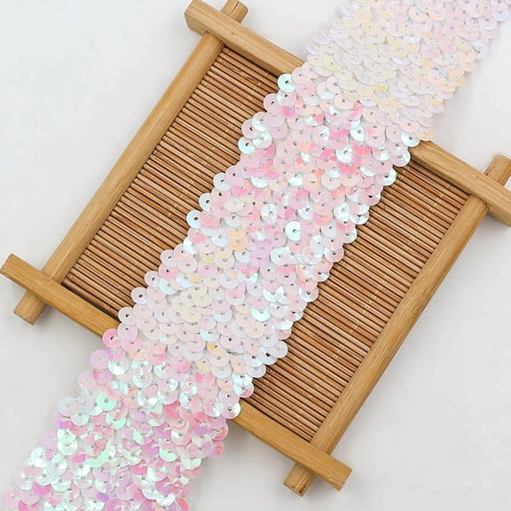 suxuMhao Elastic Sequin Ribbon, Colored White, 1 Roll, 1.89in*10.94YD, Sequin Trim, Sequin Strip, Spangle Ribbon, Ribbons for Crafts, Decorative Ribbon, Ribbon for Gift, Ribbon for Sewing, Flexible
