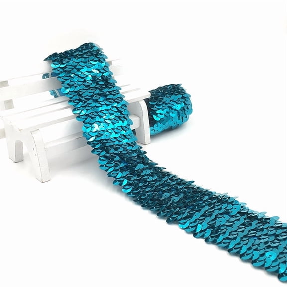 suxuMhao Elastic Sequin Ribbon, Dark Blue, 1 Roll, 1.89in*10.94YD, Sequin Trim, Sequin Strip, Spangle Ribbon, Ribbons for Crafts, Decorative Ribbon, Ribbon for Gift, Ribbon for Sewing, Flexible