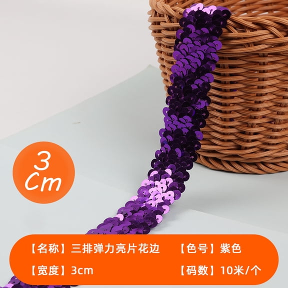 suxuMhao Elastic Sequin Ribbon, Dark Purple, 1 Roll, 1.18in*10.94YD, Sequin Trim, Sequin Strip, Spangle Ribbon, Ribbons for Crafts, Decorative Ribbon, Ribbon for Gift, Ribbon for Sewing, Flexible