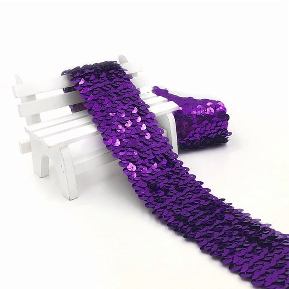 suxuMhao Elastic Sequin Ribbon, Dark Purple, 1 Roll, 1.89in*10.94YD, Sequin Trim, Sequin Strip, Spangle Ribbon, Ribbons for Crafts, Decorative Ribbon, Ribbon for Gift, Ribbon for Sewing, Flexible