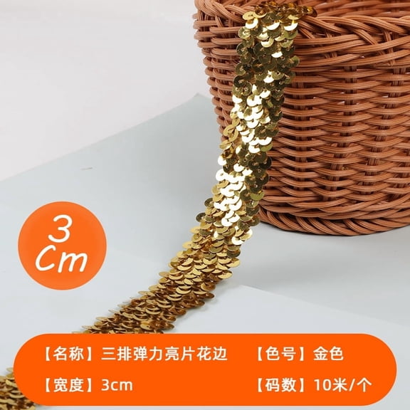 suxuMhao Elastic Sequin Ribbon, Golden, 1 Roll, 1.77in*10.94YD, Sequin Trim, Sequin Strip, Spangle Ribbon, Ribbons for Crafts, Decorative Ribbon, Ribbon for Gift, Ribbon for Sewing, Flexible