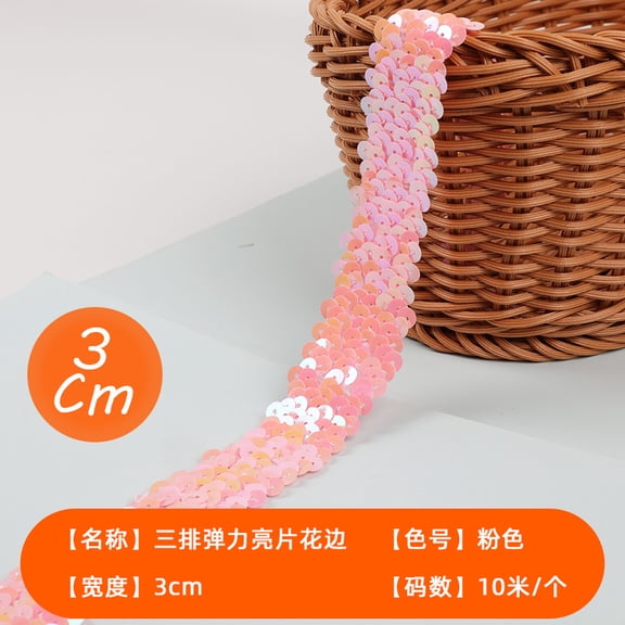 suxuMhao Elastic Sequin Ribbon, Pink, 1 Roll, 1.18in*10.94YD, Sequin Trim, Sequin Strip, Spangle Ribbon, Ribbons for Crafts, Decorative Ribbon, Ribbon for Gift, Ribbon for Sewing, Flexible
