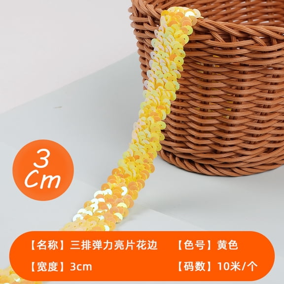 suxuMhao Elastic Sequin Ribbon, Yellow, 1 Roll, 1.77in*10.94YD, Sequin Trim, Sequin Strip, Spangle Ribbon, Ribbons for Crafts, Decorative Ribbon, Ribbon for Gift, Ribbon for Sewing, Flexible