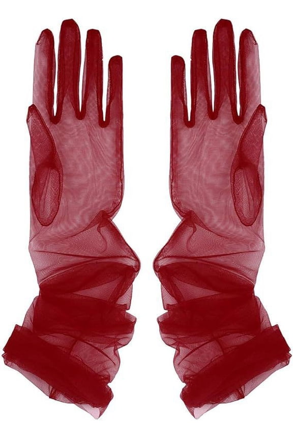 Elegant Sheer Gloves, 3 Pairs One Size Fits Most Adults, Dark Red Party Gloves Extra Long 27.5IN Transparent Mesh Gloves Opera Gloves Wedding Gloves for Formal Events Prom Galas