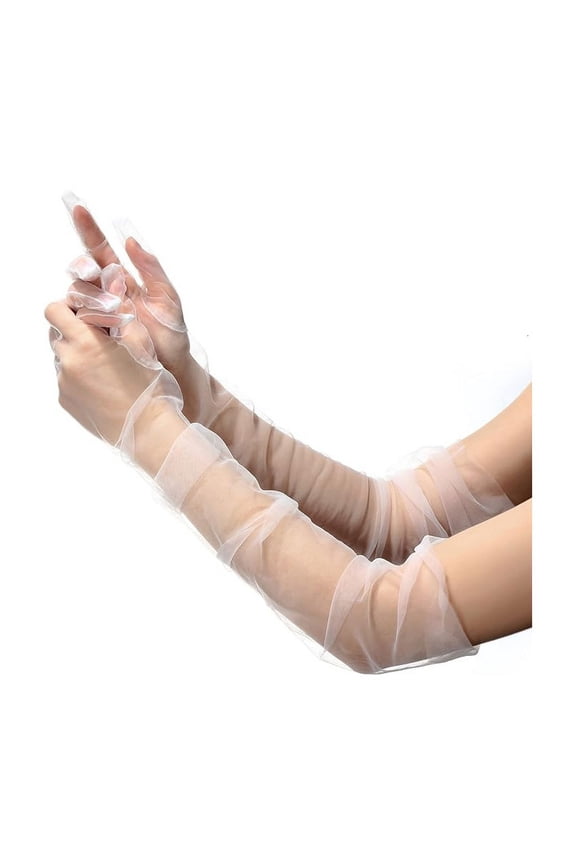 Elegant Sheer Gloves, 3 Pairs One Size Fits Most Adults, White Party Gloves Extra Long 27.5IN Transparent Mesh Gloves Opera Gloves Wedding Gloves for Formal Events Prom Galas