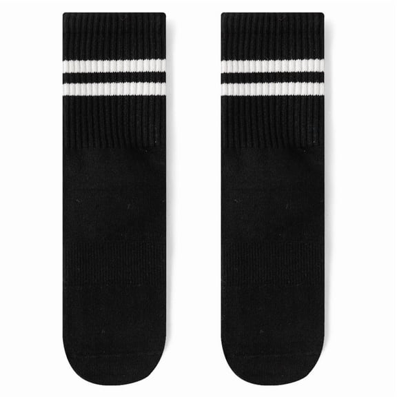 suxuMhao Fitness Yoga Socks, 3 Pairs Black & White Stripe Athletic Socks, One Size Cotton Calf Socks, Mid Calf Double-Striped Socks for Fitness, Floor Socks Breathable Comfortable Socks​