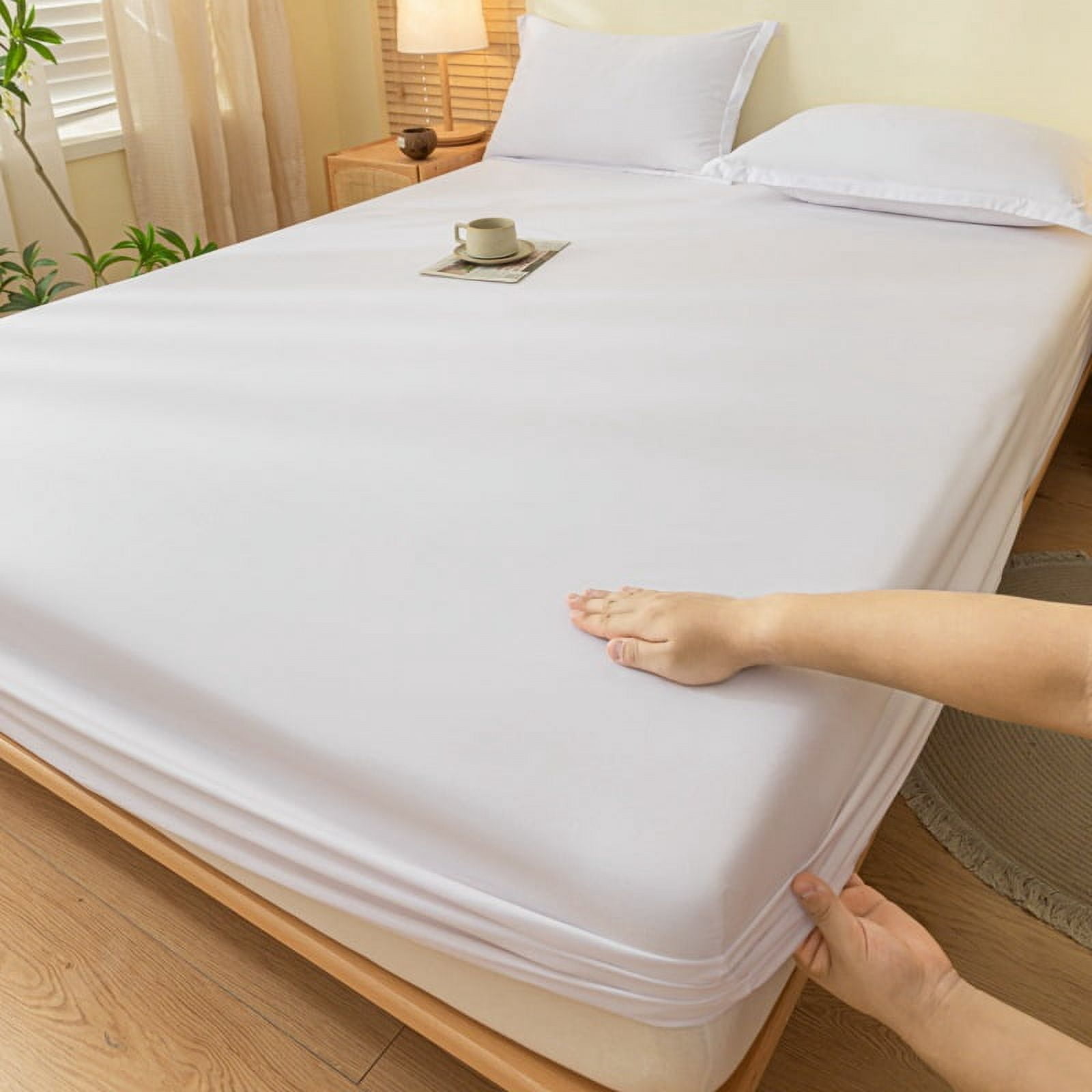 suxuMhao Fitted Sheet - 1 Piece Full Fitted Sheet, Bed Fitted Sheet , Dust Proof Bed Cover , Mattress Cover, White, Full Size: 5474.8in + Drop 11.8in, Snug Fit for Mattresses