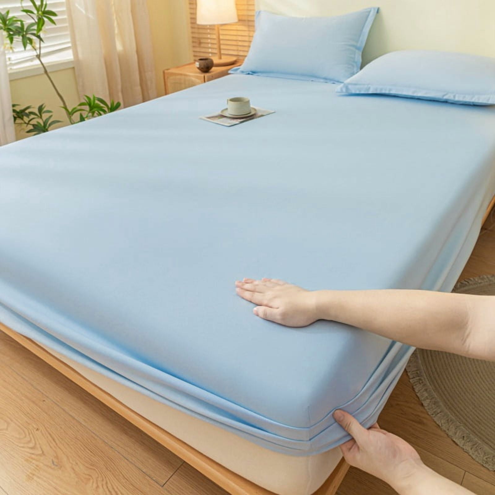 suxuMhao Fitted Sheet - 1 Piece King Fitted Sheet, Bed Fitted Sheet , Dust Proof Bed Cover , Mattress Cover, Blue, King Size: 78x80in + Drop 11.8in, Snug Fit for Mattresses
