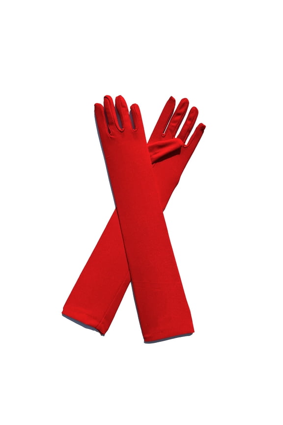 Formal Long Wrist Gloves, Full Finger Stretchy Gloves, Red, 2 Pairs, One Size, Gloves for Formal Occasions, Dance Performance, Ceremony, Banquet and Outdoor Sun Protection
