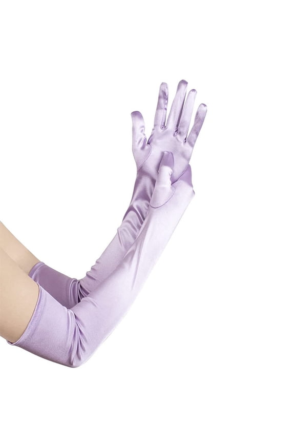Formal Satin Gloves, Long Evening Gloves 21.653.54 Inches, 3 Pairs Light Purple, Etiquette Gloves for Ball, Wedding, Party, Elegant Satin Gloves for Formal Occasions