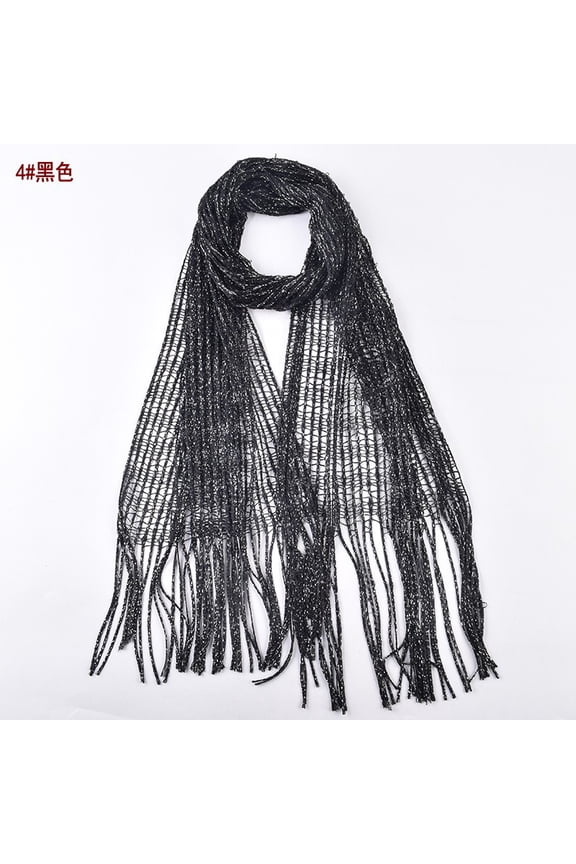 Fringe Shawl Wrap, Sun Protection Shawl, Fashion Versatile Hollow Shawl, Mesh Shawl with Tassels, Lightweight Shawl Wrap, Polyester Scarf, 17.772.8IN, 2 Pieces, Black