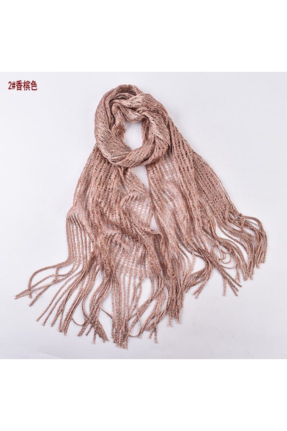 Fringe Shawl Wrap, Sun Protection Shawl, Fashion Versatile Hollow Shawl, Mesh Shawl with Tassels, Lightweight Shawl Wrap, Polyester Scarf, 17.772.8IN, 2 Pieces, Rose Gold