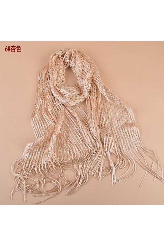 Fringe Shawl Wrap, Sun Protection Shawl, Fashion Versatile Hollow Shawl, Mesh Shawl with Tassels, Lightweight Shawl Wrap, Polyester Scarf, 17.772.8IN, 2 Pieces, Beige Yellow