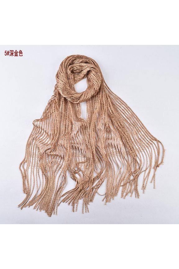 Fringe Shawl Wrap, Sun Protection Shawl, Fashion Versatile Hollow Shawl, Mesh Shawl with Tassels, Lightweight Shawl Wrap, Polyester Scarf, 17.772.8IN, 2 Pieces, Gold