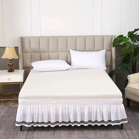 suxuMhao Full Bed Skirt - Elastic Wrap Around Bed Skirt Full,Breathable & Wrinkle-Resistant, Detachable Striped Style, Fits 54×75 Inch Full Size Beds with 15 Inch Drop, White & Black, 1 Piece