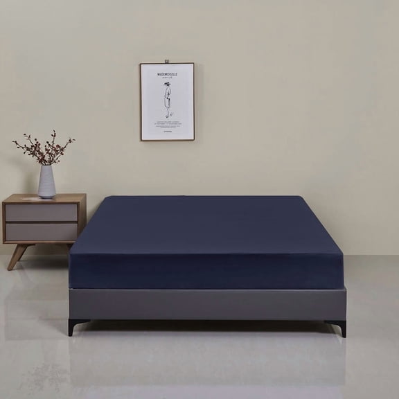 suxuMhao Full Size Fitted Sheet-1 Piece Black Blue Dustproof Bed Sheet,Elastic Deep Pocket Fitted Sheet Full Fit 54x75x14in Mattress,Soft Full Fitted Sheet/Full Sheet for Bedroom Daily Use