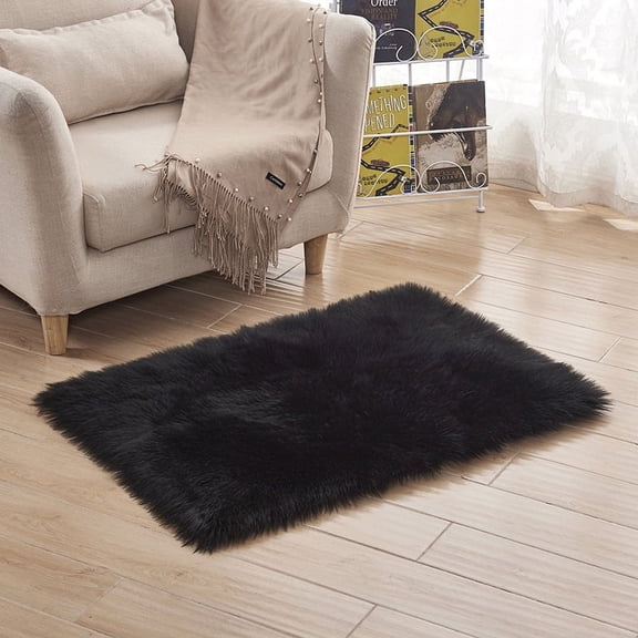 suxuMhao Fuzz Area Rug, 23.6247.24IN Black Washable Soft Plush Carpet for Bedroom Living Room, Rugs For Bedroom, Indoor Decor Dirt-resistant & Easy to Maintain Non-slip Rug, 1 Piece