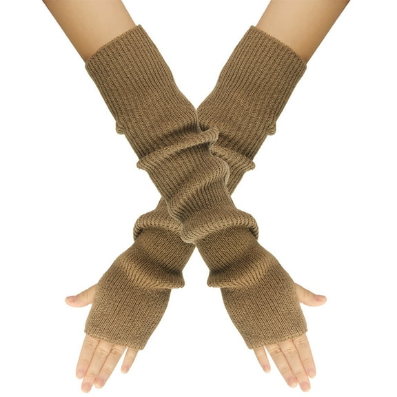 suxuMhao Gloves-1 Pairs Khaki Elastic Protective Arm Sleeves,One size fits all Knitted Sleeve Covers for Covering Arms,Exposed Finger Sleeve with Soft Acrylic Material,Suitable for Daily Use