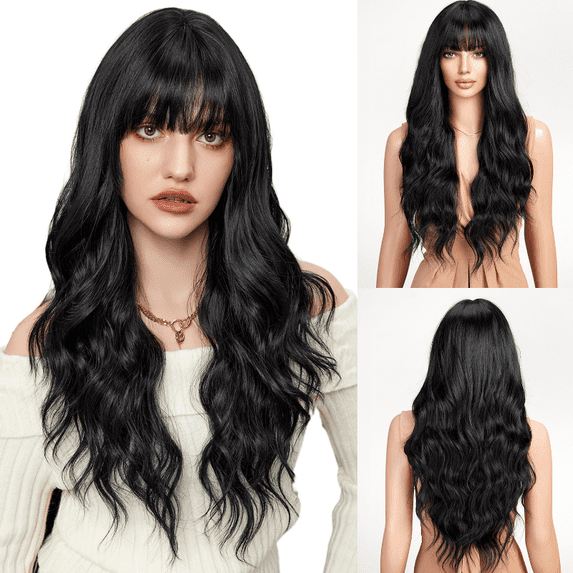 suxuMhao Glueless Synthetic Wig, 26IN Black Body Wave Long Wig with Adjustable Straps & Breathable Cap, Natural Looking Lightweight Synthetic Hair Wig for Daily Wear, 1 Piece