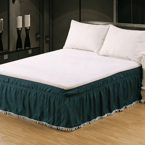 suxuMhao Hairball Edge Queen Bed Skirt, Elastic Wrap Around Solid Color Dust Ruffle Queen Size, Easy Fit, Dark Green, 60*80+16inch, 1 Piece, Soft Microfiber & Polyester, Machine Washable
