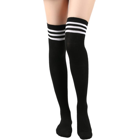 suxuMhao Knee High Socks, One Size Fits Most (Length 24in) Black&White Polyester Stripes Long Socks, 3 Pairs Knee Socks Suitable for Cheerleading team,Fall Daily Warmth & Outfit Matching