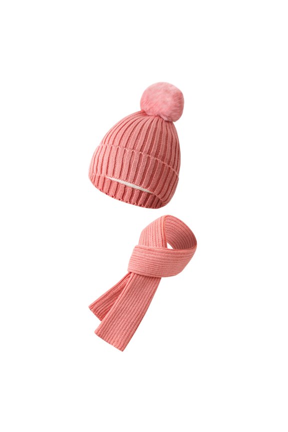 Knit Hat Scarf Set, Hat Scarf Set with Winter Hat, Winter Scarf, Thick Scarf, Knitted Hat, Winter Beanie, Warm Scarf - Pink, One Size Fits Most, 1 Set (2 Pieces)