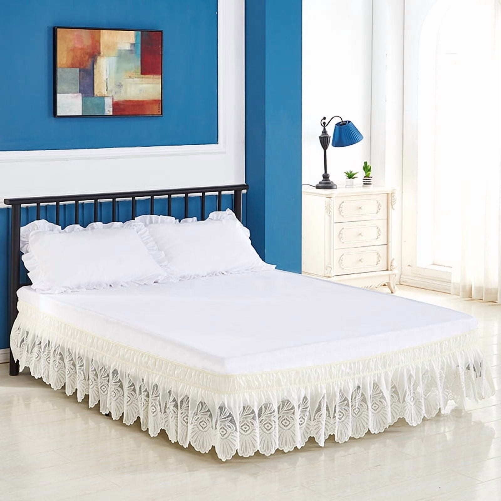 suxuMhao Lace Beige Bed Skirt- Full Size 47×78×15IN,1 Piece Elastic Bed Skirt, Bed Ruffles Full Size, Skirt for Bed,Full Size Dust Ruffle,Dust Ruffle Without a Bed Top Covering,Lace Design,Style B