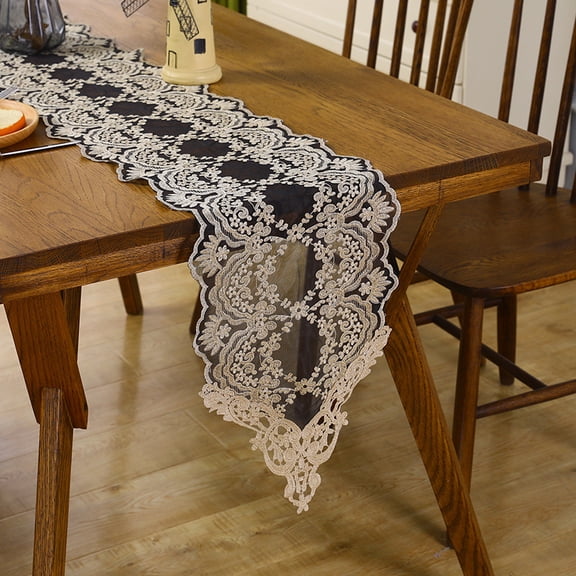 suxuMhao Lace Table Runner 11.870.9IN Elegant Wedding Table Runners Dresser Runner Table Top Decor Tulle Table Runner for Party Black & Beige Polyester Decorative Table Runner 1 Piece