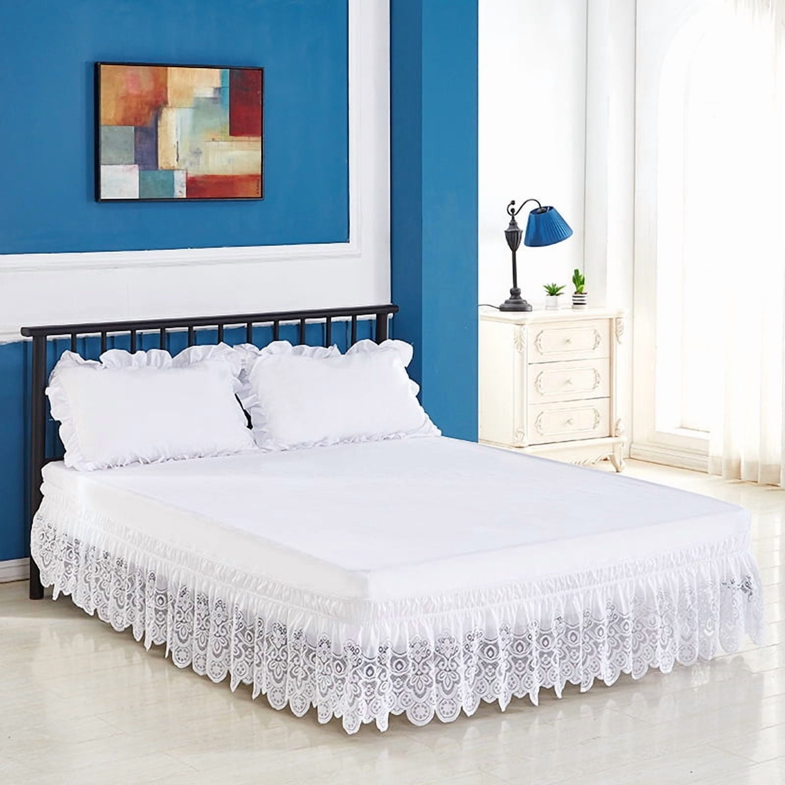 suxuMhao Lace White Bed Skirt- Queen Size 59×78×15IN,1 Piece Elastic Bed Skirt, Bed Ruffles Queen Size, Skirt for Bed,Queen Size Dust Ruffle,Dust Ruffle Without a Bed Top Covering,Lace Design,Style C