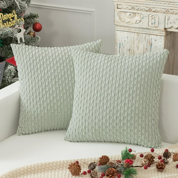 suxuMhao Light Green Corduroy Couch Pillow Covers 2 Pack, 60x60cm Square Bed Pillow Covers, Soft Pillow Case & Cushion Covers, simple fashion,Decorative Pillow Covers for Home Decor