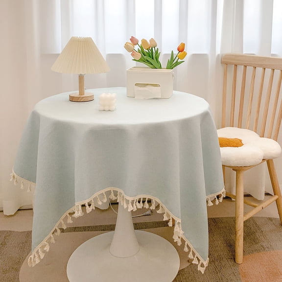 suxuMhao Linen Cotton Tablecloth 23.623.6 Inch Washable Fabric Table Cloth with Tassel Fringe Minimalist Boho Decor for Dining Kitchen Table Rectangle Home 1 Pack Light Blue