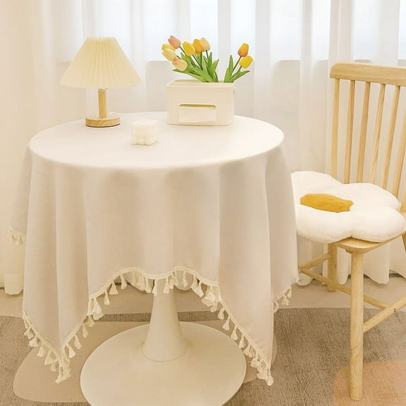 suxuMhao Linen Cotton Tablecloth 4747 Inch Washable Fabric Table Cloth with Tassel Fringe Minimalist Boho Decor for Dining Kitchen Table Rectangle Home 1 Pack Off White